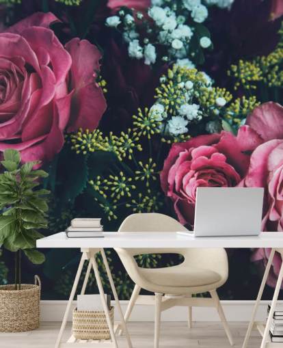 Mørk Blomster Rosa Rose Bukett Bakgrunn Mural Mørk Blomster Rosa Rose Bukett Bakgrunn Mural