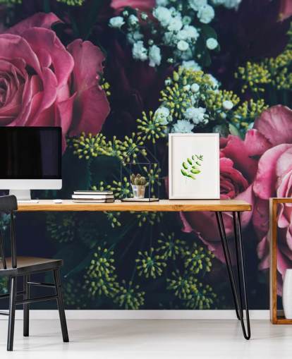 Mørk Blomster Rosa Rose Bukett Bakgrunn Mural