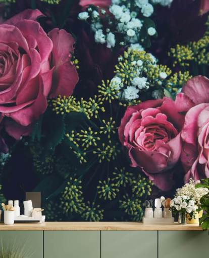 Mørk Floral Pink Rose Bouquet Baggrund Mural Mørk Floral Pink Rose Bouquet Baggrund Mural