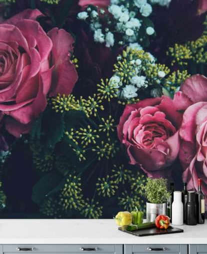 Papel pintado Ramo de rosas rosas rosas oscuras