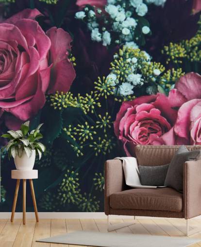 Tapeten-Wandbild „Rosenstrauß mit dunklem Tapeten-Wandbild „Rosenstrauß mit dunklem