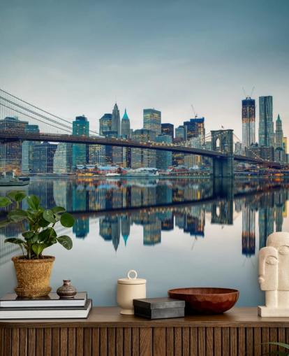 Brooklyn Bridge bij schemer muurschildering Brooklyn Bridge bij schemer muurschildering