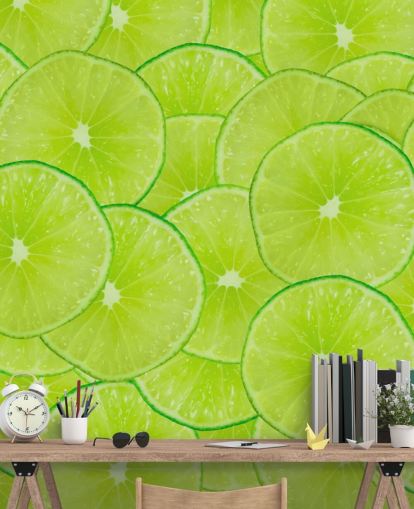 Lime viipaleet Montage seinämaalaus Lime viipaleet Montage seinämaalaus