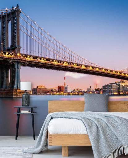 Mural de pared Puente de Manhattan iluminado al atardecer