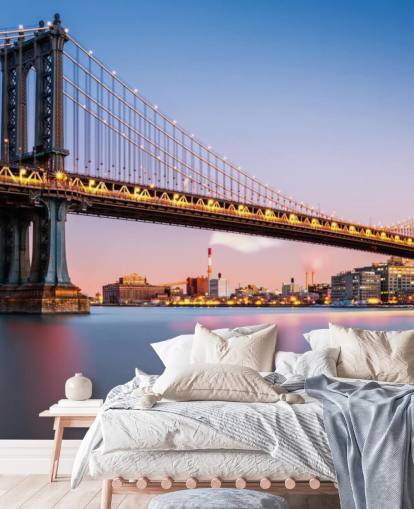 Manhattan Bridge Illuminated at Dusk Wall Mural