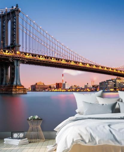 Manhattan Bridge Illuminated at Dusk Wall Mural