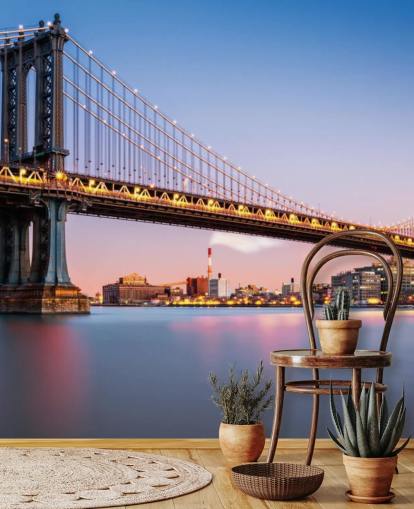 Decorazione murale con ponte di Manhattan illuminato al crepuscolo Decorazione murale con ponte di Manhattan illuminato al crepuscolo