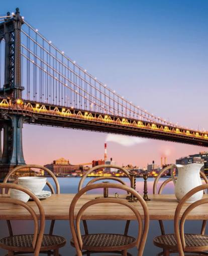 Manhattan Bridge Illuminated at Dusk Wall Mural