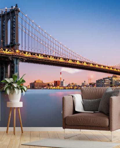 Manhattan Bridge Illuminated at Dusk Wall Mural