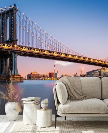 Manhattan Bridge Illuminated at Dusk Wall Mural