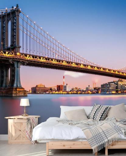 Manhattan Bridge Illuminated at Dusk Wall Mural