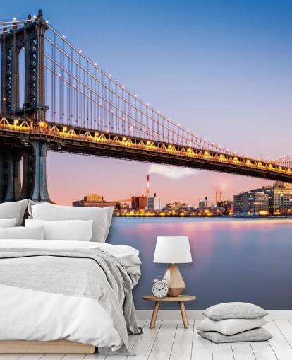 Manhattan Bridge Illuminated at Dusk Wall Mural