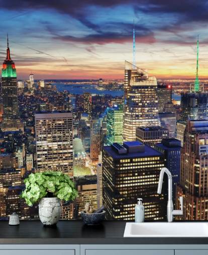 NYC Bright Lights Architectuur Muurschildering NYC Bright Lights Architectuur Muurschildering