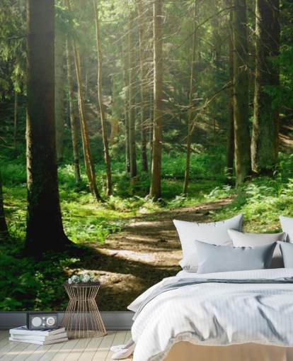 mural de papel de parede de floresta verde chamado Forest Wall Mural para escritórios domésticos, quartos e empresas