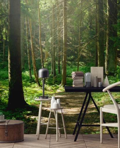 Carta da parati murale con foresta verde chiamata Forest Wall Mural per casa, uffici, camere da letto e aziende