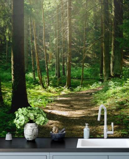 Carta da parati murale con foresta verde chiamata Forest Wall Mural per casa, uffici, camere da letto e aziende