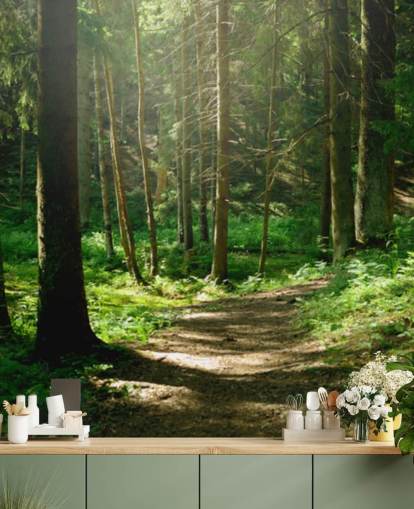 Carta da parati murale con foresta verde chiamata Forest Wall Mural per casa, uffici, camere da letto e aziende