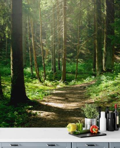 grønn skog tapet veggmaleri kalt Forest Wall Mural for hjemmekontorer, soverom og bedrifter