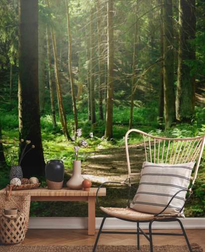 vihreä metsä taustakuvamaalaus nimeltä Forest Wall Mural kotitoimistoihin, makuuhuoneisiin ja yrityksiin