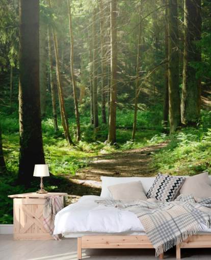 Carta da parati murale con foresta verde chiamata Forest Wall Mural per casa, uffici, camere da letto e aziende