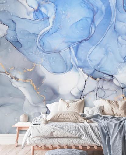 Blue and Purple with Gold Watercolour Mural