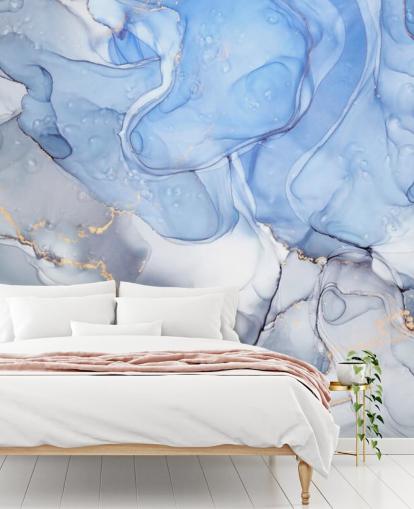 Blue and Purple with Gold Watercolour Mural Blue and Purple with Gold Watercolour Mural