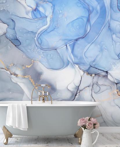 Blue and Purple with Gold Watercolour Mural