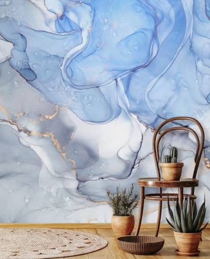 Decorazione murale blu e viola con acquerello dorato Decorazione murale blu e viola con acquerello dorato