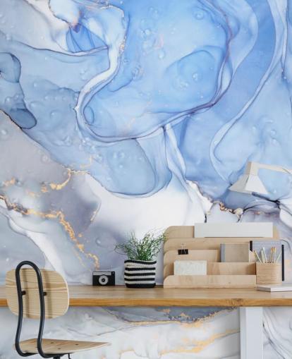 Blue and Purple with Gold Watercolour Mural