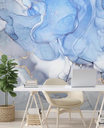 Blue and Purple with Gold Watercolour Mural