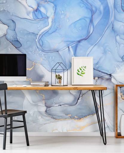 Blue and Purple with Gold Watercolour Mural