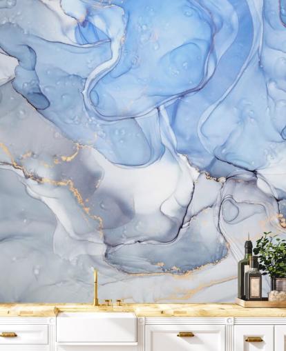 Decorazione murale blu e viola con acquerello dorato