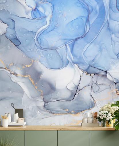 Blue and Purple with Gold Watercolour Mural