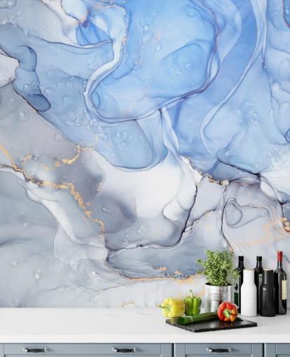 Blue and Purple with Gold Watercolour Mural