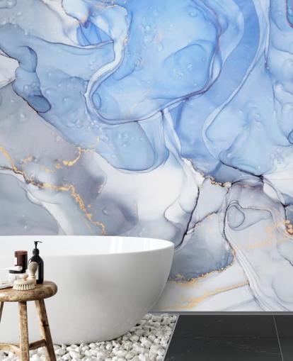 Blå og lilla med gull akvarell Mural