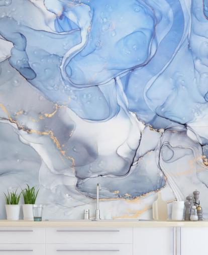 Blue and Purple with Gold Watercolour Mural