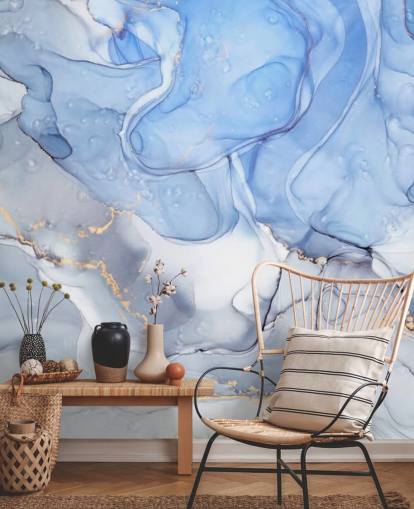 Decorazione murale blu e viola con acquerello dorato