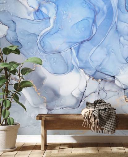 Blue and Purple with Gold Watercolour Mural Blue and Purple with Gold Watercolour Mural