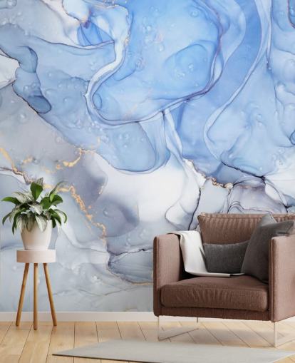 Blue and Purple with Gold Watercolour Mural