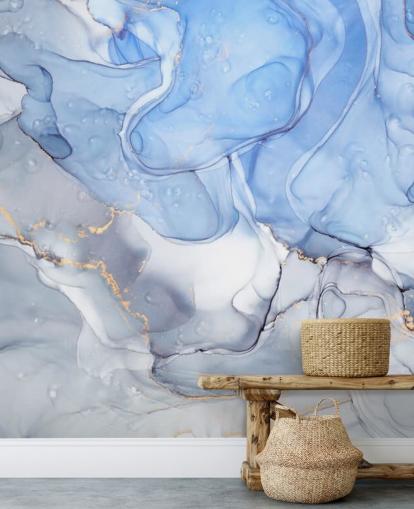 Mural Acuarela azul y morado con oro