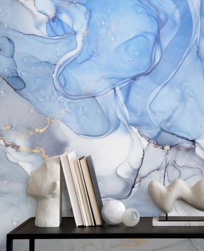 Mural de aquarela azul e roxo com ouro