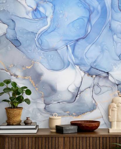 Blue and Purple with Gold Watercolour Mural Blue and Purple with Gold Watercolour Mural