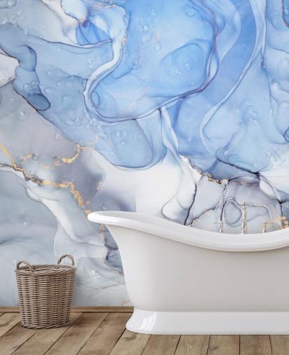 Blaues und lila mit goldenem Aquarell-Wandbild