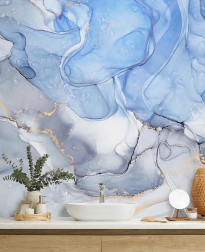 Blauw en paars met gouden aquarelmuurschildering