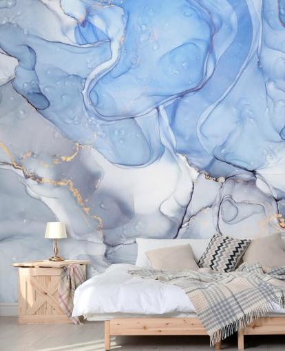 Mural de aquarela azul e roxo com ouro