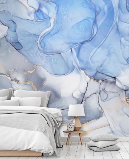 Blaues und lila mit goldenem Aquarell-Wandbild