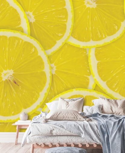 Carta da parati murale con primo piano di fette di limone