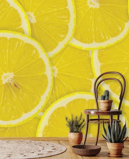 Carta da parati murale con primo piano di fette di limone