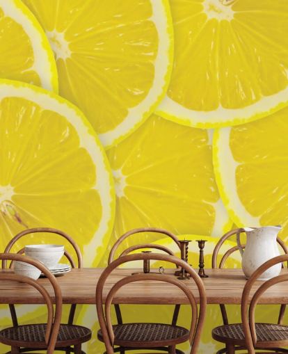 close-up van Lemon Slices Behang Muurschildering
