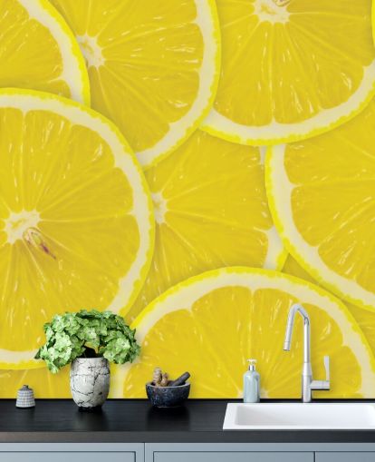 Close Up of Lemon Slices Wallpaper Mural